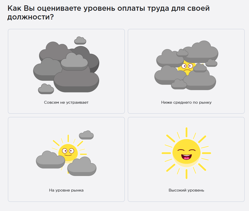 Примеры вопросов, метрика «Условия и оплата»